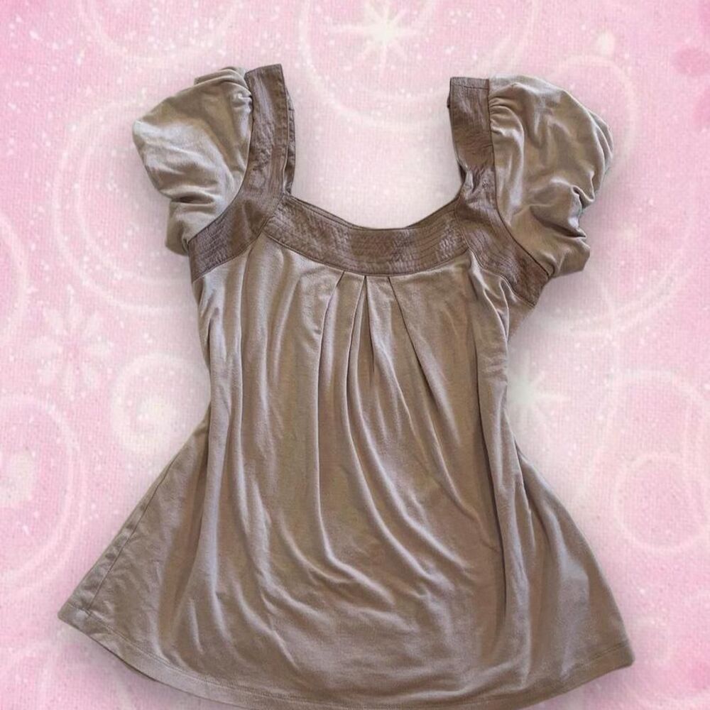Y2K Forever 21 Babydoll Top Ruffle Sleeves and Tie Back Mauve Pink Satin Trim